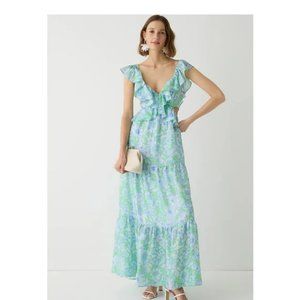 J. Crew Collection Ruffle-Trim Cutout Maxi Dress In Lime Floral